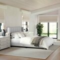 Martha Stewart Kay Queen Upholstered Platform Bed w/Channel Stitched Wingback Headboard/Cushioned Siderails, Gray TW-3WDB03B-Q-GY-MS